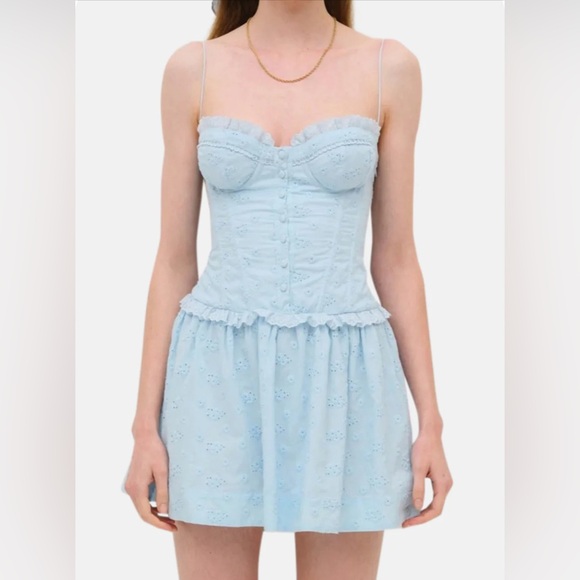 Love & Lemons Marlowe Blue Eyelet Mini Dress Size Large NWOT - Picture 4 of 8